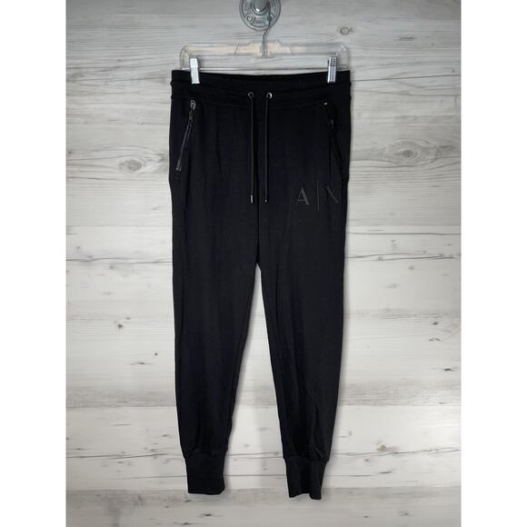 Armani Exchange Pants Mens Small Black Joggers Sweatpants A|X Logo Zip Pocket - Picture 1 of 9
